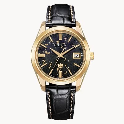 The Citizen gold and black dress watch on leather strap